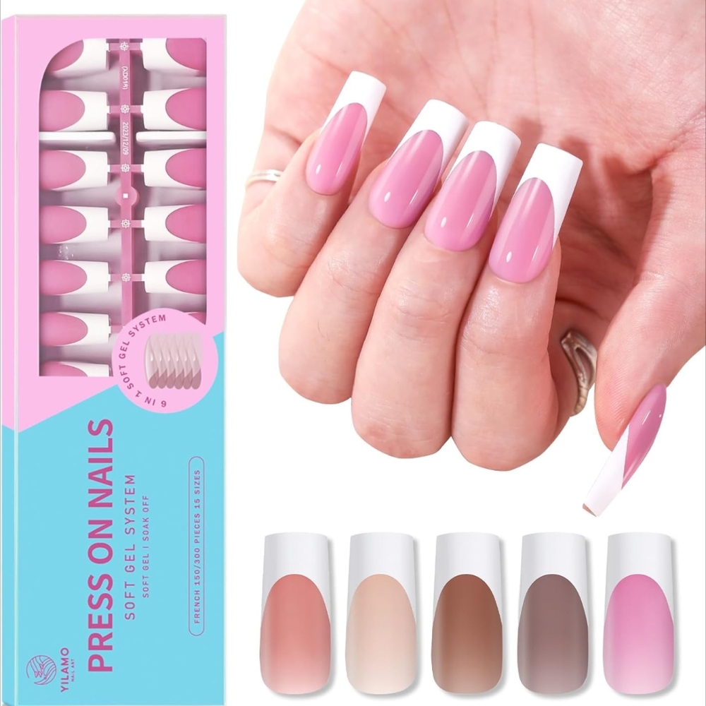 Nib 300 Piece Pink and White Press On Nails 15 Sizes